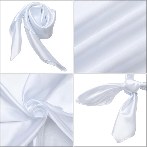 Women's White Silk Feeling Scarf 23.6'' Square Satin Scarf Neck Head Bandana - Picture 4 of 7